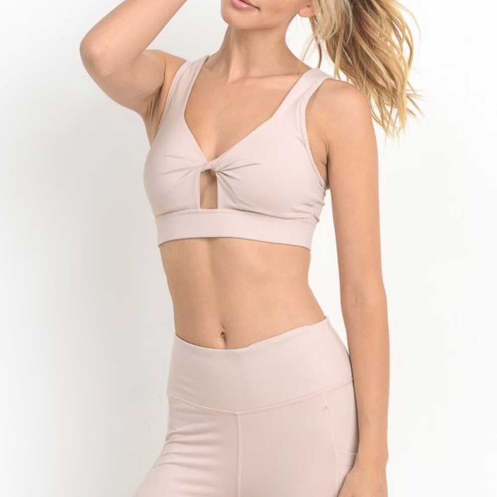 women's blush twist front cutout sports bra